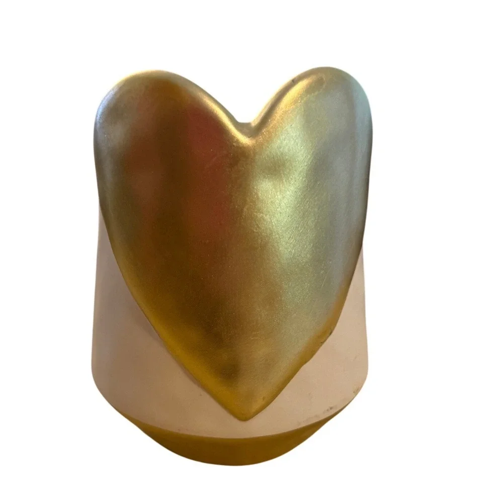 Burton + Burton White Ceramic‎ Vase with Gold Heart & Base 6.5 Inch